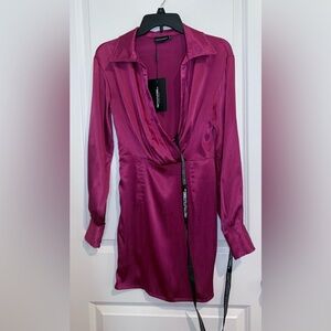 PrettyLittleThing Magenta Satin Dress